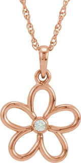 14K Gold Round Natural Diamond Flower Necklace - Rose Gold
