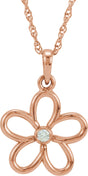 14K Gold Round Natural Diamond Flower Necklace - Rose Gold
