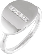 14K Gold Round Natural Diamond Accented Initial Signet Ring - White Gold