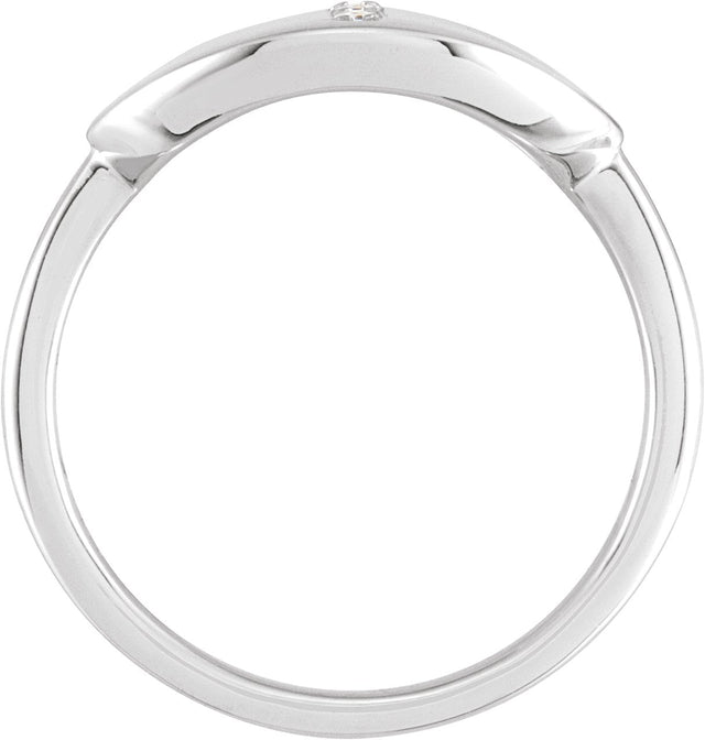 14K Gold Round Natural Diamond Accented Initial Signet Ring - White Gold - view 2