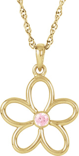 14K Gold Round Natural Pink Tourmaline Flower Necklace