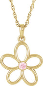 14K Gold Round Natural Pink Tourmaline Flower Necklace