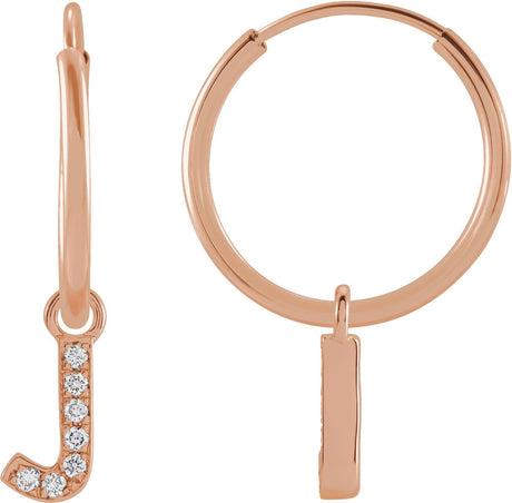14K Gold Round Natural Diamond Initial Hoop Earrings - Rose Gold