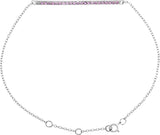 14K Gold Round Natural Pink Sapphire Accented Bar Bracelet - White Gold