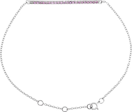 14K Gold Round Natural Pink Sapphire Accented Bar Bracelet - White Gold