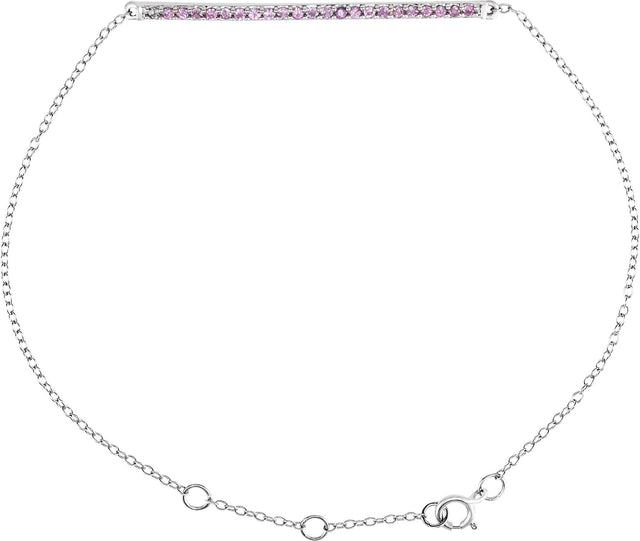 14K Gold Round Natural Pink Sapphire Accented Bar Bracelet - White Gold