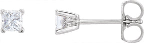 14K Gold Natural Diamond Square 4-Prong V-End Scroll Setting® Stud Earrings - White Gold