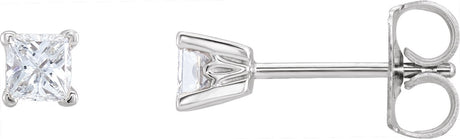 14K Gold Natural Diamond Square 4-Prong V-End Scroll Setting® Stud Earrings - White Gold