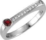 14K Gold Round Natural Mozambique Garnet Family Stackable Ring II - White Gold