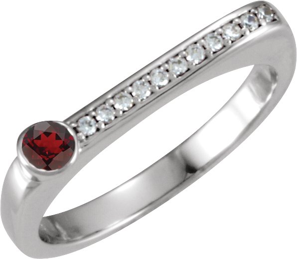 14K Gold Round Natural Mozambique Garnet Family Stackable Ring II - White Gold