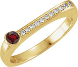 14K Gold Round Natural Mozambique Garnet Family Stackable Ring II - Yellow Gold