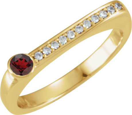 14K Gold Round Natural Mozambique Garnet Family Stackable Ring II - Yellow Gold