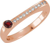 14K Gold Round Natural Mozambique Garnet Family Stackable Ring II - Rose Gold
