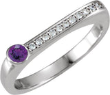 14K Gold Round Natural Amethyst Family Stackable Ring II - White Gold
