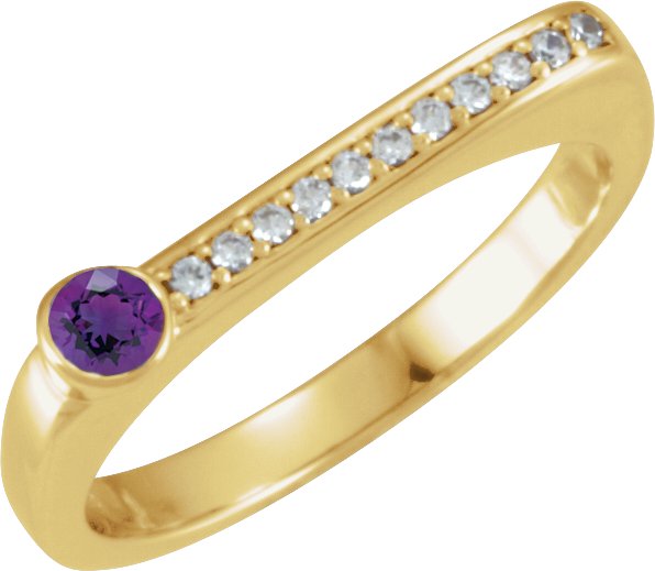 14K Gold Round Natural Amethyst Family Stackable Ring II - Yellow Gold