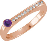 14K Gold Round Natural Amethyst Family Stackable Ring II - Rose Gold
