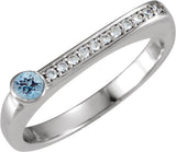 14K Gold Round Natural Aquamarine Family Stackable Ring II - White Gold