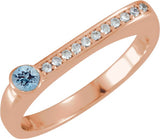 14K Gold Round Natural Aquamarine Family Stackable Ring II - Rose Gold