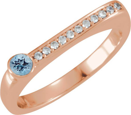 14K Gold Round Natural Aquamarine Family Stackable Ring II - Rose Gold