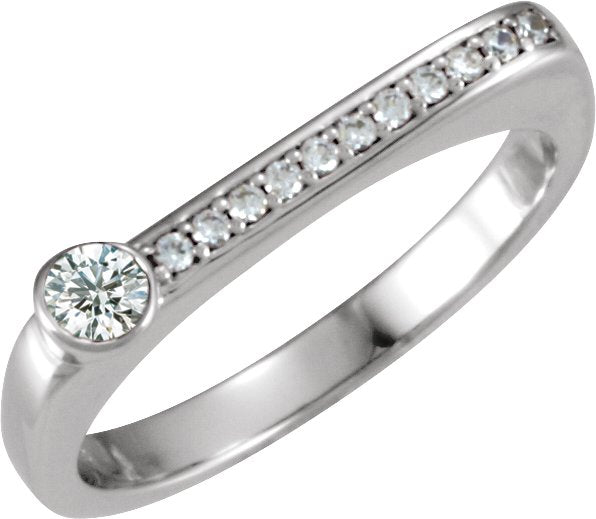 14K Gold Round Natural Diamond Family Stackable Ring II - White Gold