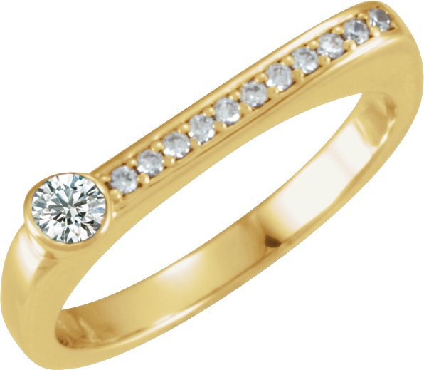 14K Gold Round Natural Diamond Family Stackable Ring II - Yellow Gold