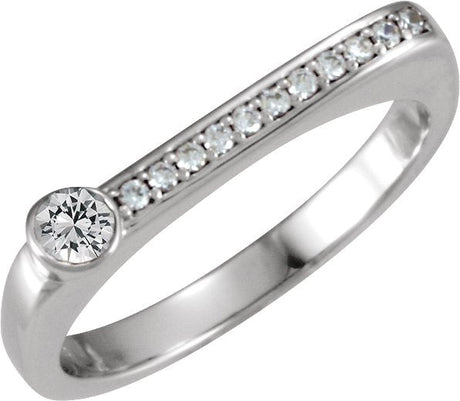 14K Gold Round Natural White Sapphire Family Stackable Ring II - White Gold