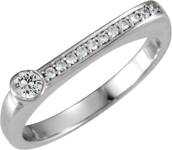14K Gold Round Natural White Sapphire Family Stackable Ring II - White Gold