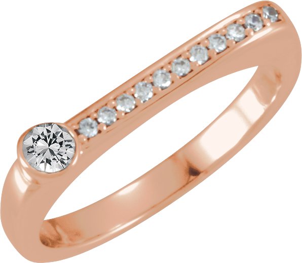 14K Gold Round Natural White Sapphire Family Stackable Ring II - Rose Gold