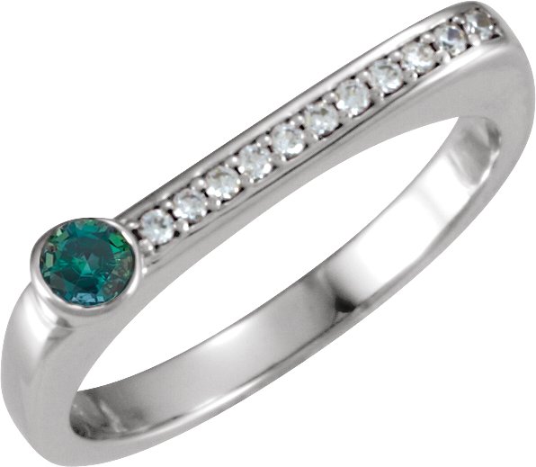 14K Gold Round Lab-Grown Alexandrite Family Stackable Ring II - White Gold
