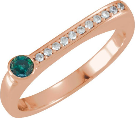14K Gold Round Lab-Grown Alexandrite Family Stackable Ring II - Rose Gold