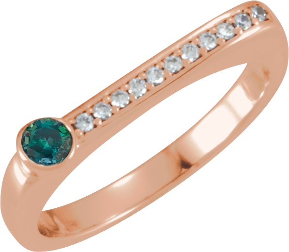 14K Gold Round Lab-Grown Alexandrite Family Stackable Ring II - Rose Gold