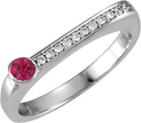 14K Gold Round Natural Ruby Family Stackable Ring II - White Gold