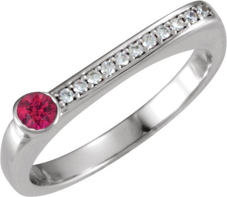 14K Gold Round Natural Ruby Family Stackable Ring II - White Gold