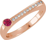 14K Gold Round Natural Ruby Family Stackable Ring II - Rose Gold