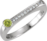 14K Gold Round Natural Peridot Family Stackable Ring II - White Gold