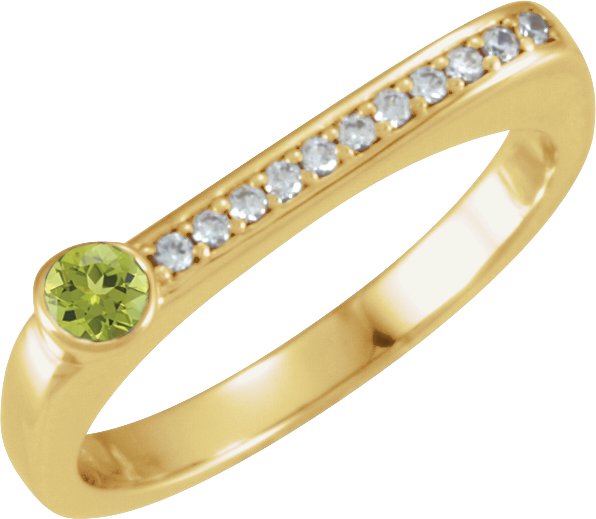 14K Gold Round Natural Peridot Family Stackable Ring II - Yellow Gold