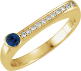 14K Gold Round Natural Blue Sapphire Family Stackable Ring II - Yellow Gold