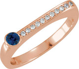14K Gold Round Natural Blue Sapphire Family Stackable Ring II - Rose Gold