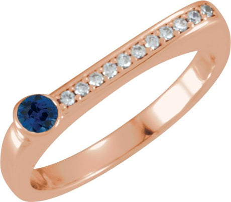 14K Gold Round Natural Blue Sapphire Family Stackable Ring II - Rose Gold