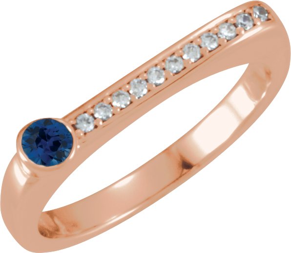 14K Gold Round Natural Blue Sapphire Family Stackable Ring II - Rose Gold