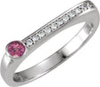 14K Gold Round Natural Pink Tourmaline Family Stackable Ring II - White Gold
