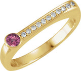 14K Gold Round Natural Pink Tourmaline Family Stackable Ring II - Yellow Gold