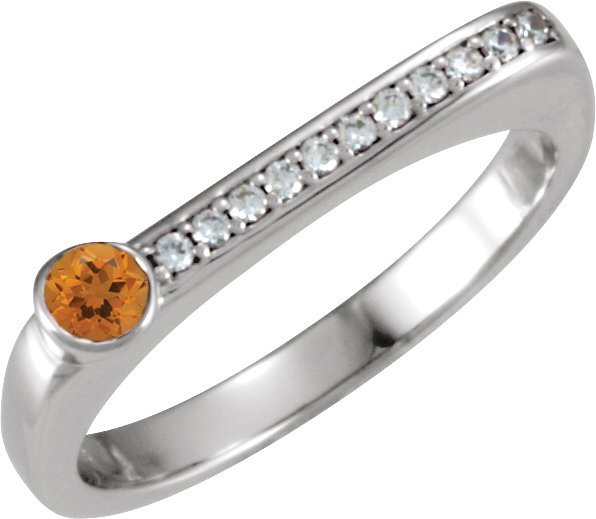 14K Gold Round Natural Citrine Family Stackable Ring II - White Gold