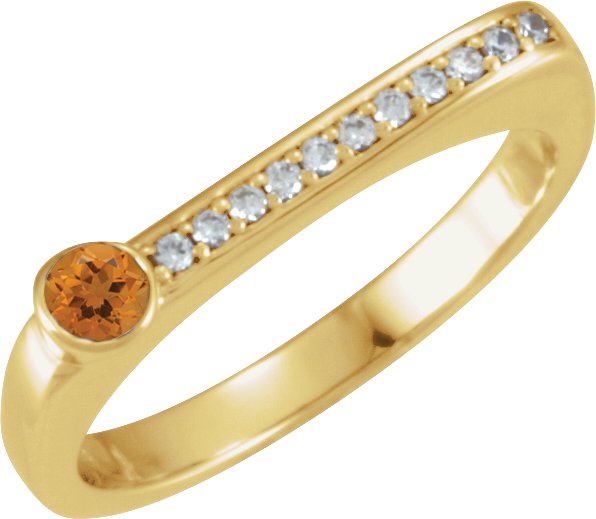 14K Gold Round Natural Citrine Family Stackable Ring II - Yellow Gold