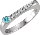 14K Gold Round Natural Blue Zircon Family Stackable Ring II - White Gold