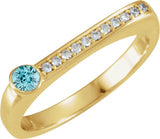 14K Gold Round Natural Blue Zircon Family Stackable Ring II - Yellow Gold