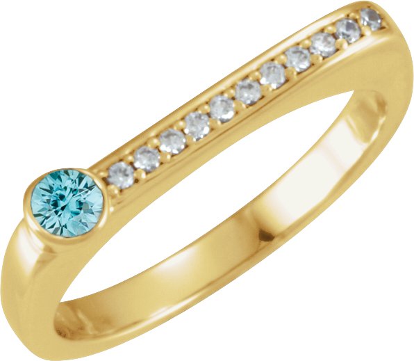 14K Gold Round Natural Blue Zircon Family Stackable Ring II - Yellow Gold