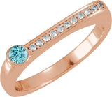 14K Gold Round Natural Blue Zircon Family Stackable Ring II - Rose Gold