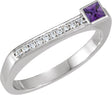 14K Gold Square Natural Amethyst Family Stackable Ring – 3x3mm - White Gold