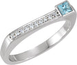 14K Gold Square Natural Aquamarine Family Stackable Ring – 3x3mm - White Gold